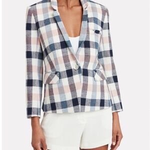 $598 Veronica Beard Schoolboy Plaid Gingham 3/4 Sleeves Dickey Jacket Blazer 6